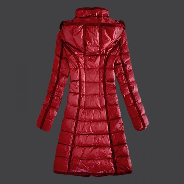 Moncler Donna sottile lungo Giù cappotto Rosso uscita M1077
